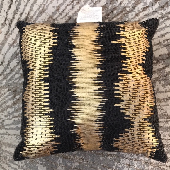 Beaded Black and Gold Accent Pillow - Picture 1 of 3